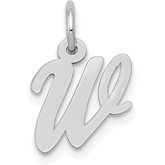 Solid 10k White Gold Small Script Initial W Charm - 17mm