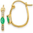 thumbnail image 1 of Solid 10k Yellow Gold 1/20ct Diamond and Emerald Hinged Hoop Earrings - 15mm, 1 of 5