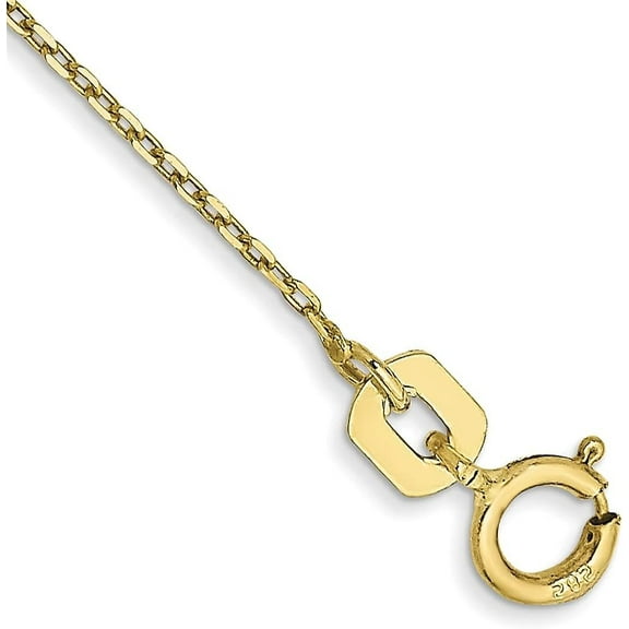 Solid 10k Yellow Gold 1mm Diamond Cut Cable with Spring Ring Lock Chain Anklet - 10"