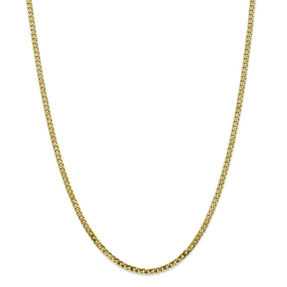 Solid 10k Yellow Gold 2.4mm Flat Beveled Cuban Curb Chain Necklace 22" - with Secure Lobster Lock Clasp