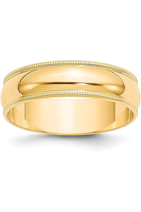 Solid 10k Yellow Gold 6.2mm Lightweight Milgrain Half Round Wedding Band Size 6 - Ring Size 6.0