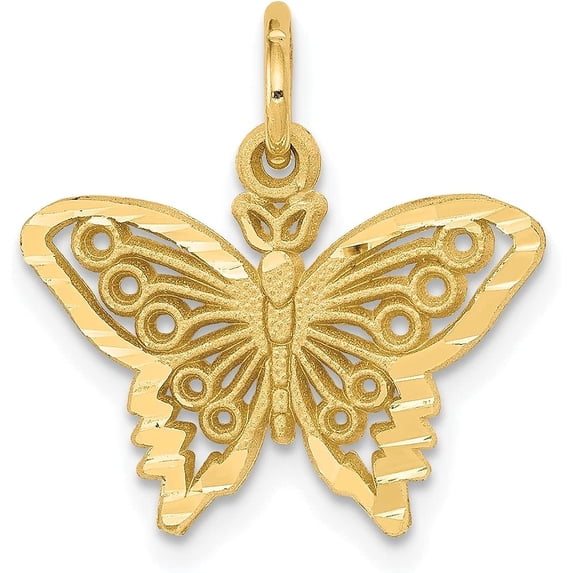 Solid 10k Yellow Gold Butterfly Charm - 18mm