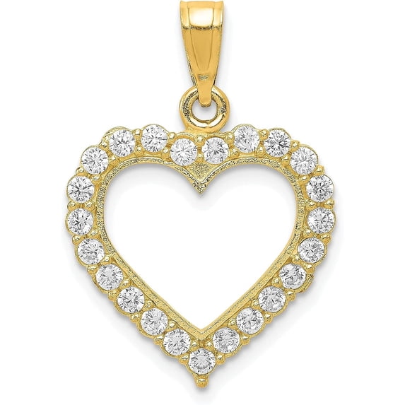 Solid 10k Yellow Gold CZ Heart Pendant - 20mm