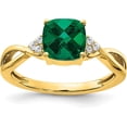 thumbnail image 1 of Solid 10k Yellow Gold Checkerboard Created Emerald and Diamond Ring - Ring Size 7.0, 1 of 5