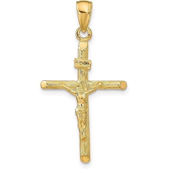 Solid 10k Yellow Gold Crucifix Pendant - 34.31mm