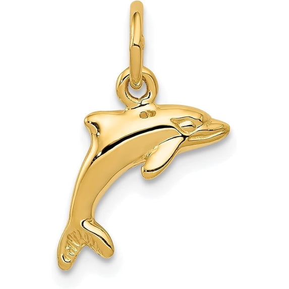 Solid 10k Yellow Gold Dolphin Pendant - 15mm