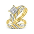 thumbnail image 1 of Solid 10k Yellow Gold His and Hers Round Diamond Cluster Matching Couple Three Rings Bridal Engagement Ring Wedding Bands Set 1/4 Ct. - (L = 9, M = 9), 1 of 5