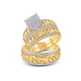 thumbnail image 1 of Solid 10k Yellow Gold His and Hers Round Diamond Cluster Matching Couple Three Rings Bridal Engagement Ring Wedding Bands Set 5/8 Ct. - (L = 5.5, M = 10.5), 1 of 5
