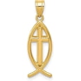 thumbnail image 1 of Solid 10k Yellow Gold Ichthus Fish Pendant - 26mm, 1 of 6