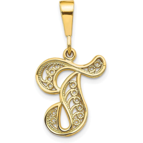 Solid 10k Yellow Gold Initial T Pendant