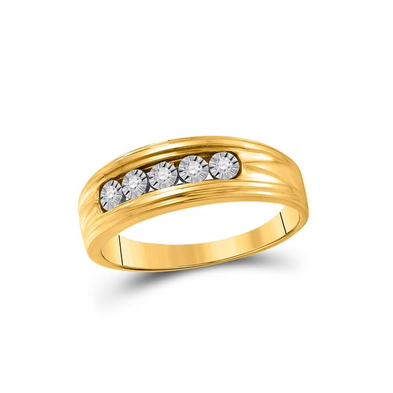 Solid 10k Yellow Gold Men's Round Illusion-set Diamond Wedding Band Ring 1/10 Ct. - Size 11.5