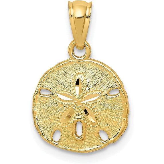Solid 10k Yellow Gold Polished & Textured Sand Dollar Pendant