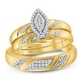 thumbnail image 1 of Solid 10k Yellow Gold Real Natural Diamond His Hers Matching Trio Three Rings Set Wedding Engagement Bridal Matching Ring Set 1/4 Carat - ( .25 Cttw ) - Ladies Size 8 - Mens Size 9.5, 1 of 7