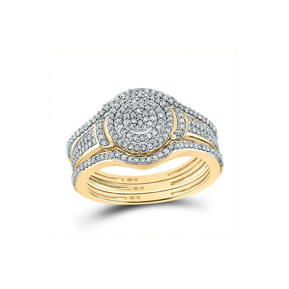 Solid 10k Yellow Gold Round Diamond Cluster 3-Piece Bridal Wedding Engagement Ring Band Set 1/3 Ct. - Size 8