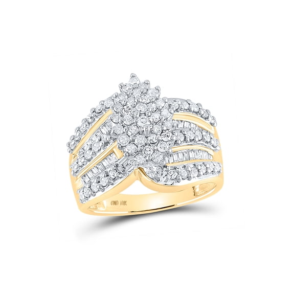 Solid 10k Yellow Gold Round Diamond Oval-shape Cluster Engagement Wedding Anniversary Ring Band 1.00 Ct. - Size 8.5