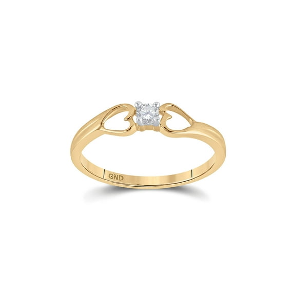 Solid 10k Yellow Gold Round Diamond Solitaire Heart Bridal Engagement Wedding Anniversary Ring Band 1/10 Ct. - Size 8