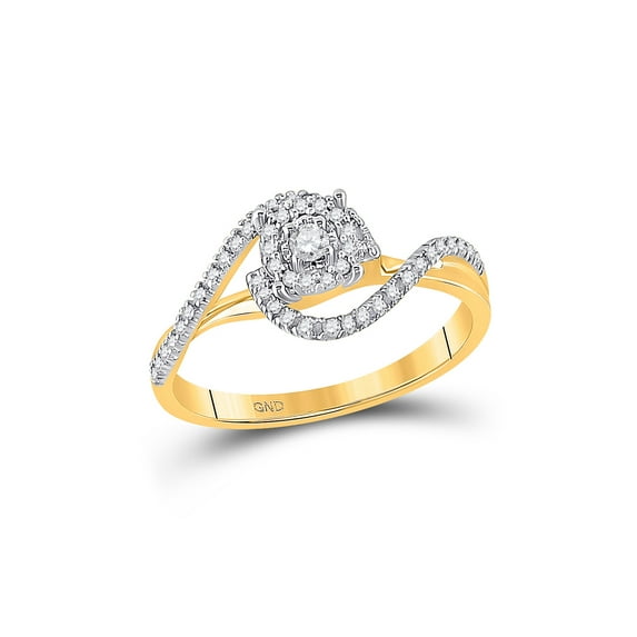 Solid 10k Yellow Gold Round Diamond Solitaire Swirl Bridal Wedding Engagement Ring Band 1/5 Ct. - Size 7.5