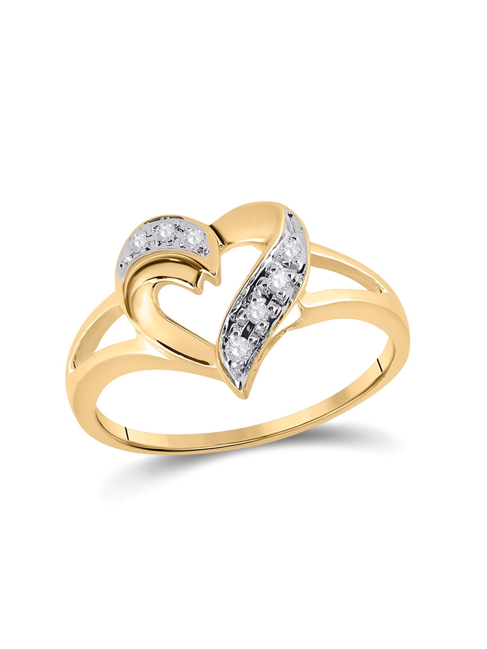 Solid 10k Yellow Gold Round Diamond Split-shank Heart Engagement ...
