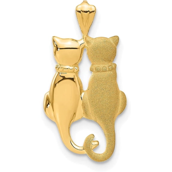 Solid 10k Yellow Gold Satin & Polished Cats Pendant - 24mm