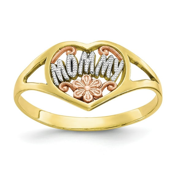 Solid 10k Yellow Gold Two Toned Mommy Heart Ring Band Size 5.5