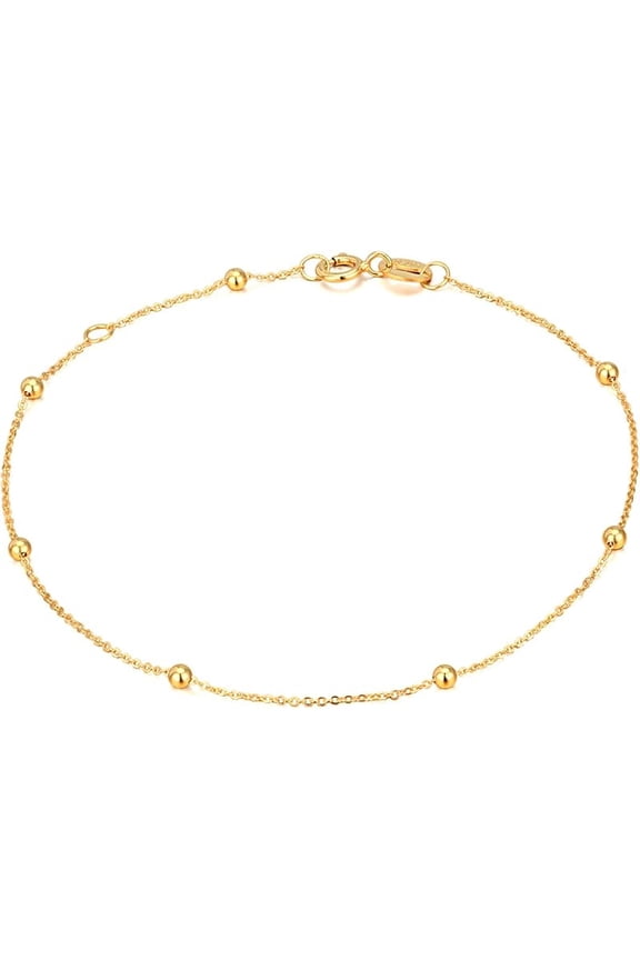 Solid 14K, 18K Gold Bracelets for Women, Real Gold Bead Thin Chain Bracelet