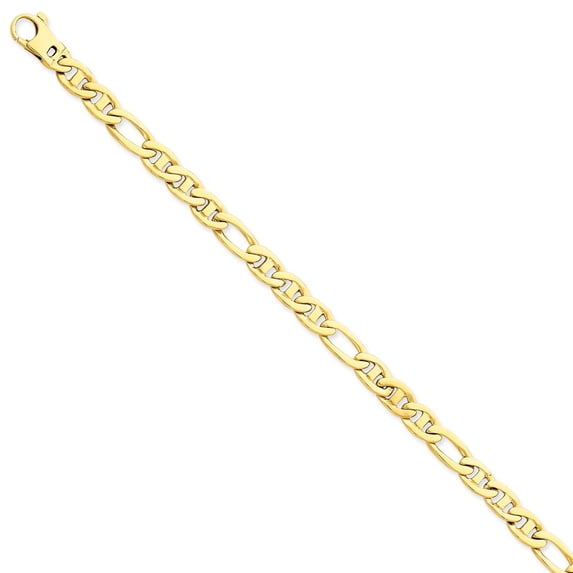 Solid 14K 6.5mm Solid Hand-Polished 3 & 1 Flat Anchor Chain Bracelet / Anklet