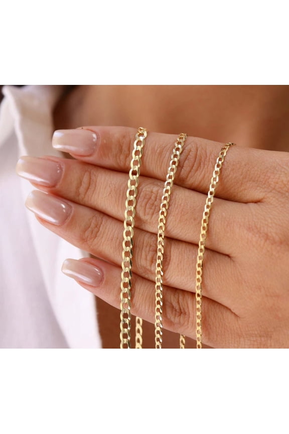14K Gold Curb Chain 3mm Chain Necklace