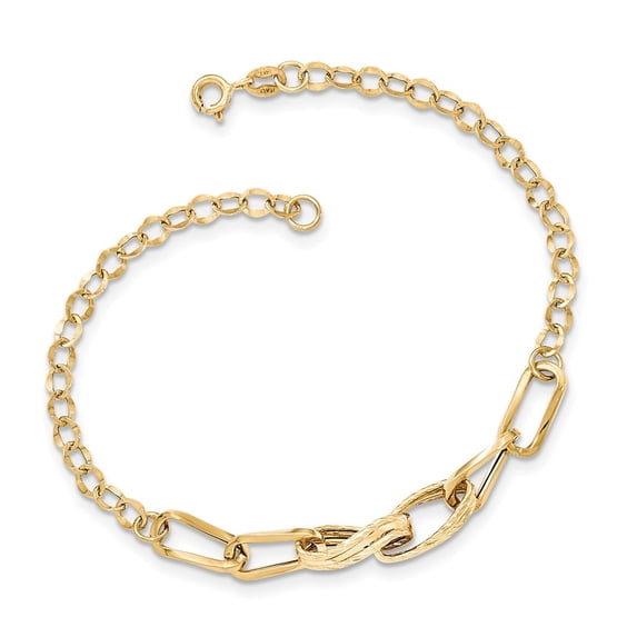 Solid 14K Gold Polished Textured Fancy Link Bracelet
