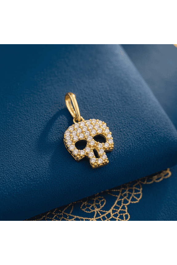 Solid 14K Gold Skull CZ Pendant for Women and Teens