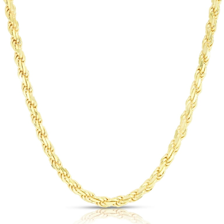 14K Gold Plated Sterling Silver Rope Diamond-Cut Link Necklace Chains 1.5mm - 5.5mm, 16 inch - 30 inch, Gold Rope Chain for Men & Women, Made in Italy