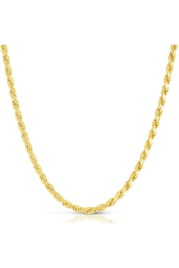 Solid 14K Gold Vermeil Sterling Silver Rope Diamond-Cut Necklace Chains 4MM, Gold Chain for Men & Women, Made In Italy, 16inch