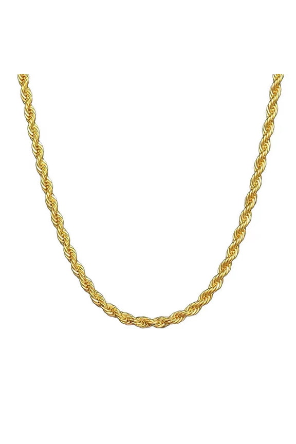 Solid 14K Gold Vermeil Sterling Silver Rope Diamond-Cut Necklace Chains 5MM, Gold Chain for Men & Women, Made In Italy, 16inch