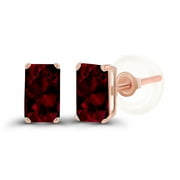 Solid 14K Rose Gold 5x3mm Emerald Cut Natural Red Garnet January Birthstone Genuine Stud Earrings For Women and Girls