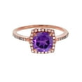 thumbnail image 1 of Solid 14K Rose Gold 7mm Cushion Genuine Purple Amethyst February Birthstone & 0.20 CTTW Diamond Halo Ring | 14K Gold Amethyst Ring For Women, Size-9, 1 of 4