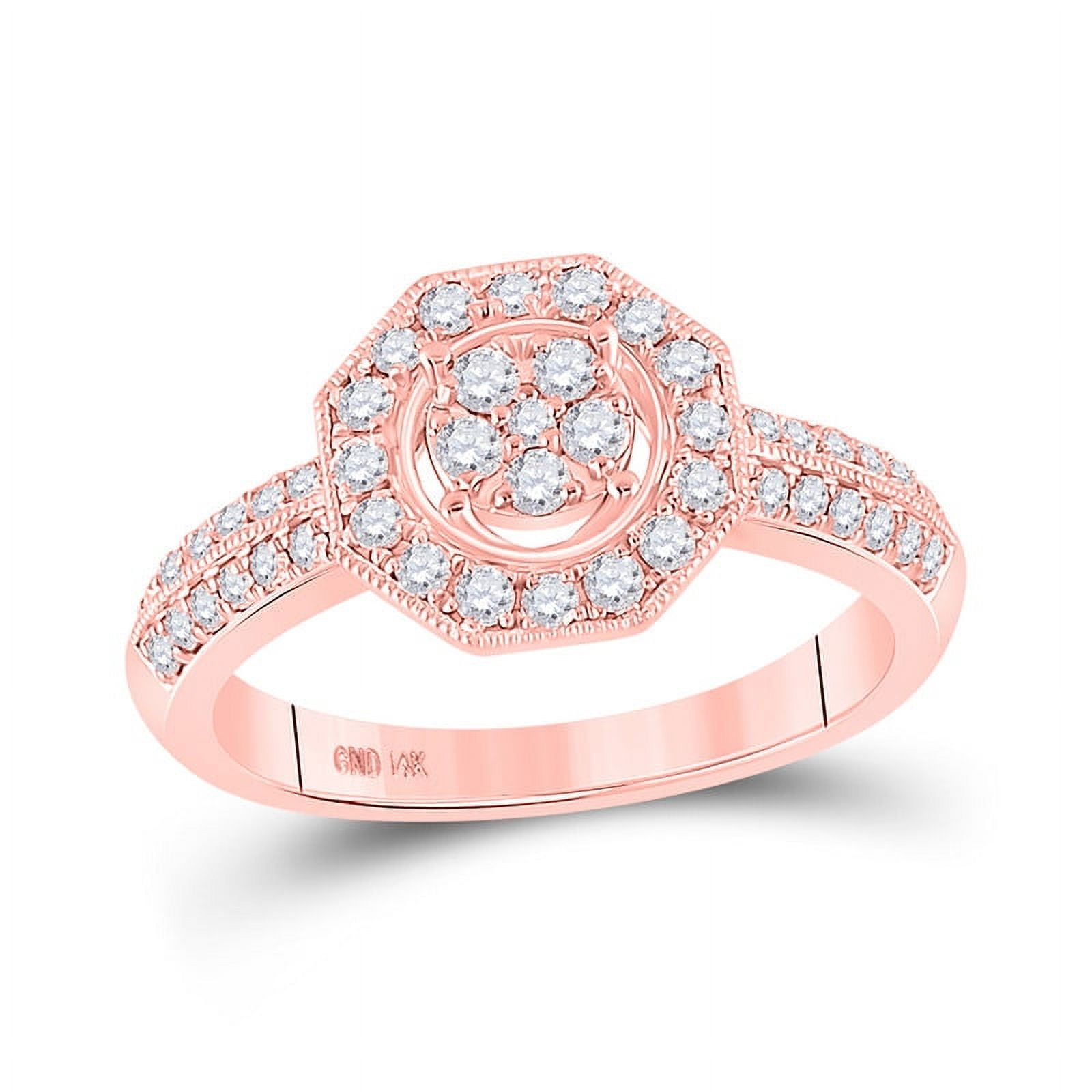 Solid 14K Rose Gold Real Natural Diamond Flower Cluster Anniversary Ring for Women 1/2 Carat