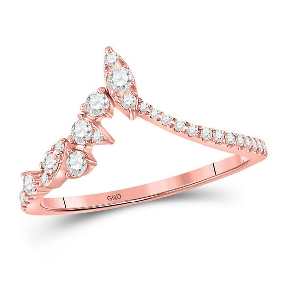Solid 14K Rose Gold Real Natural Diamond Marquise Dot Chevron Curved V Wedding Band Anniversary Ring for Women 1/3 Carat - Size - 7 ( .33 Cttw )