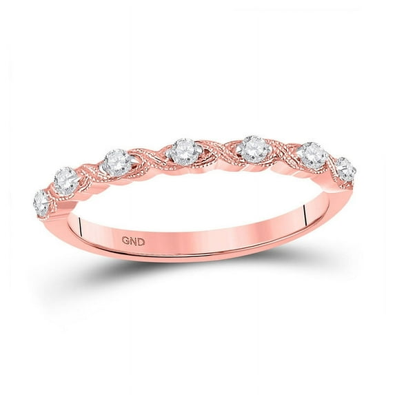 Solid 14K Rose Gold Real Natural Diamond XOXO Stackable Wedding Band Anniversary Ring for Women 1/8 Carat - Size - 5 ( .12 Cttw )