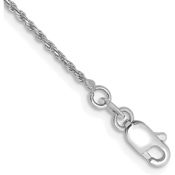Solid 14K White Gold 1.4mm Diamond-cut Rope with Lobster Lock Chain Chain - 6" Bracelet