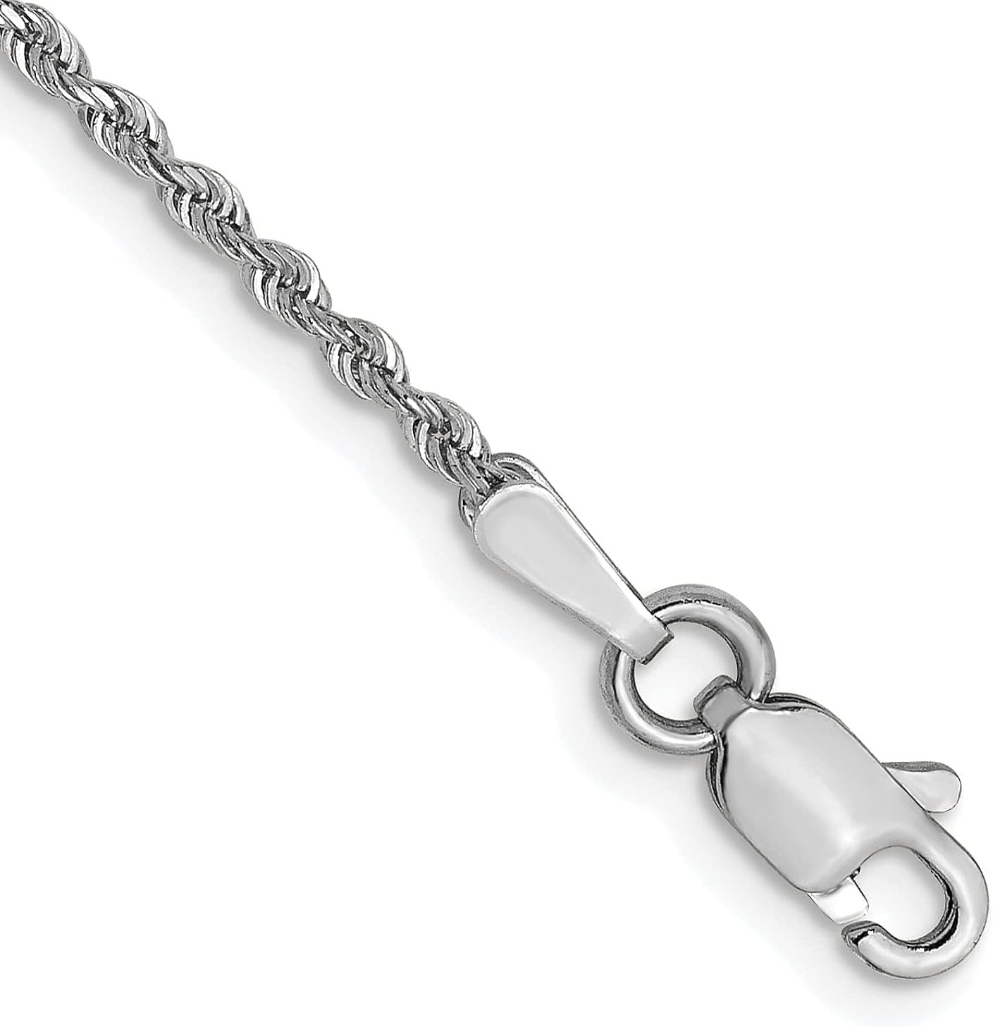 Solid 14K White Gold 1.5mm DiamondCut Rope Chain Anklet 9" Bracelet