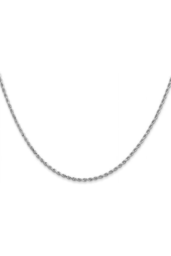 Solid 14K White Gold 1.7mm Diamond-cut Rope with Lobster Lock Chain - 14"