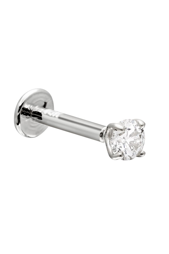 Solid 14K White Gold 16G 8mm Post Labret Studs Lip Monroe Tragus Cartilage Earring Stud 3mm(0.11ct) Moissanite Gemstone I Internally Threaded - 8WGLBR_3MNT