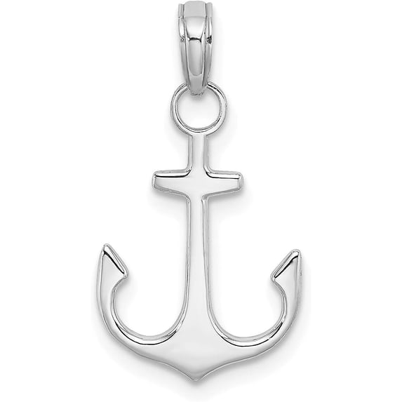 Solid 14K White Gold 2-D Polished Anchor Charm - 33.25mm