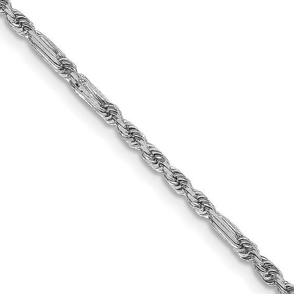 Solid 14K White Gold 2mm Diamond-cut Milano Rope with Lobster Lock Chain - 18"