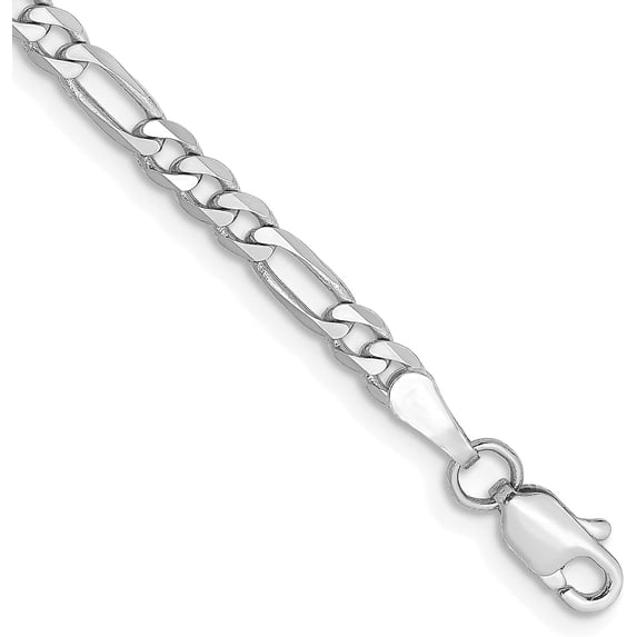 Solid 14K White Gold 3.2mm Flat Figaro with Lobster Lock Anklet - 10"