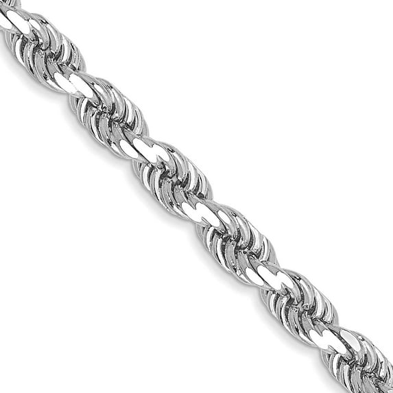 Solid 14K White Gold 3.7mm Diamond-cut Rope with Lobster Lock Chain - 30"