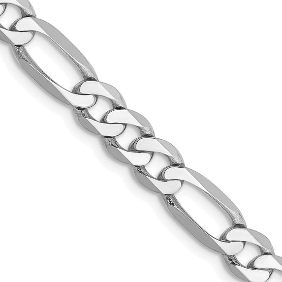 Solid 14K White Gold 5.7mm Flat Figaro with Lobster Lock Chain - 22"