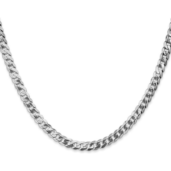 Solid 14K White Gold 5mm Flat Beveled Curb with Lobster Lock Chain - 18"