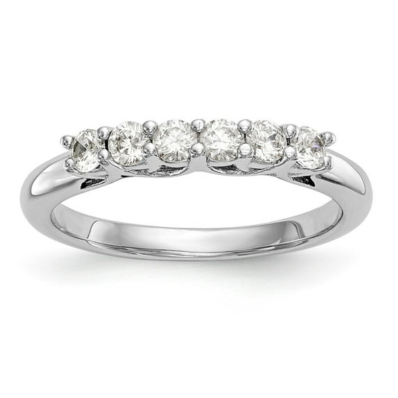 Solid 14K White Gold 6-Stone Diamond Wedding Ring Band with CZ Cubic Zirconia Size 7.5
