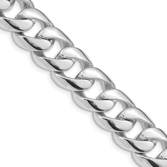 Solid 14K White Gold 9 inch 13.4mm Hand Polished Rounded Curb Link with Box Catch Clasp Bracelet