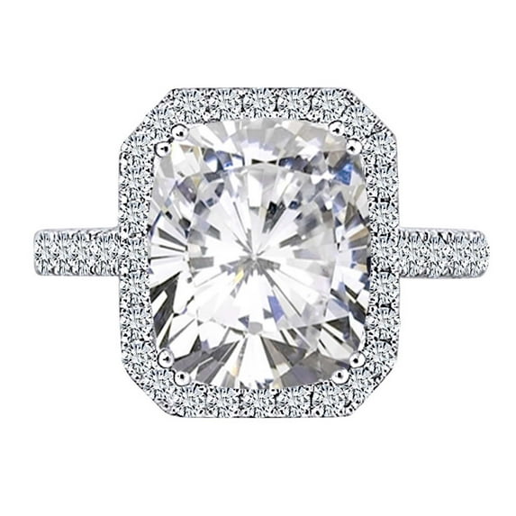 AFFY Solid 14K White Gold Center 5ct 9X11mm G-H-I Color 2mm Band Width Cushion Cut Halo Moissanite Engagement Ring with Accents for Women Ring Size-6.5
